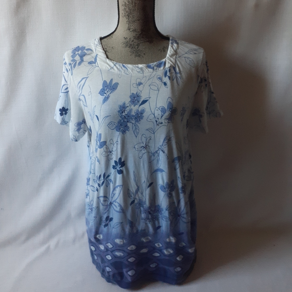 Alfred Dunner women's blue/white floral top